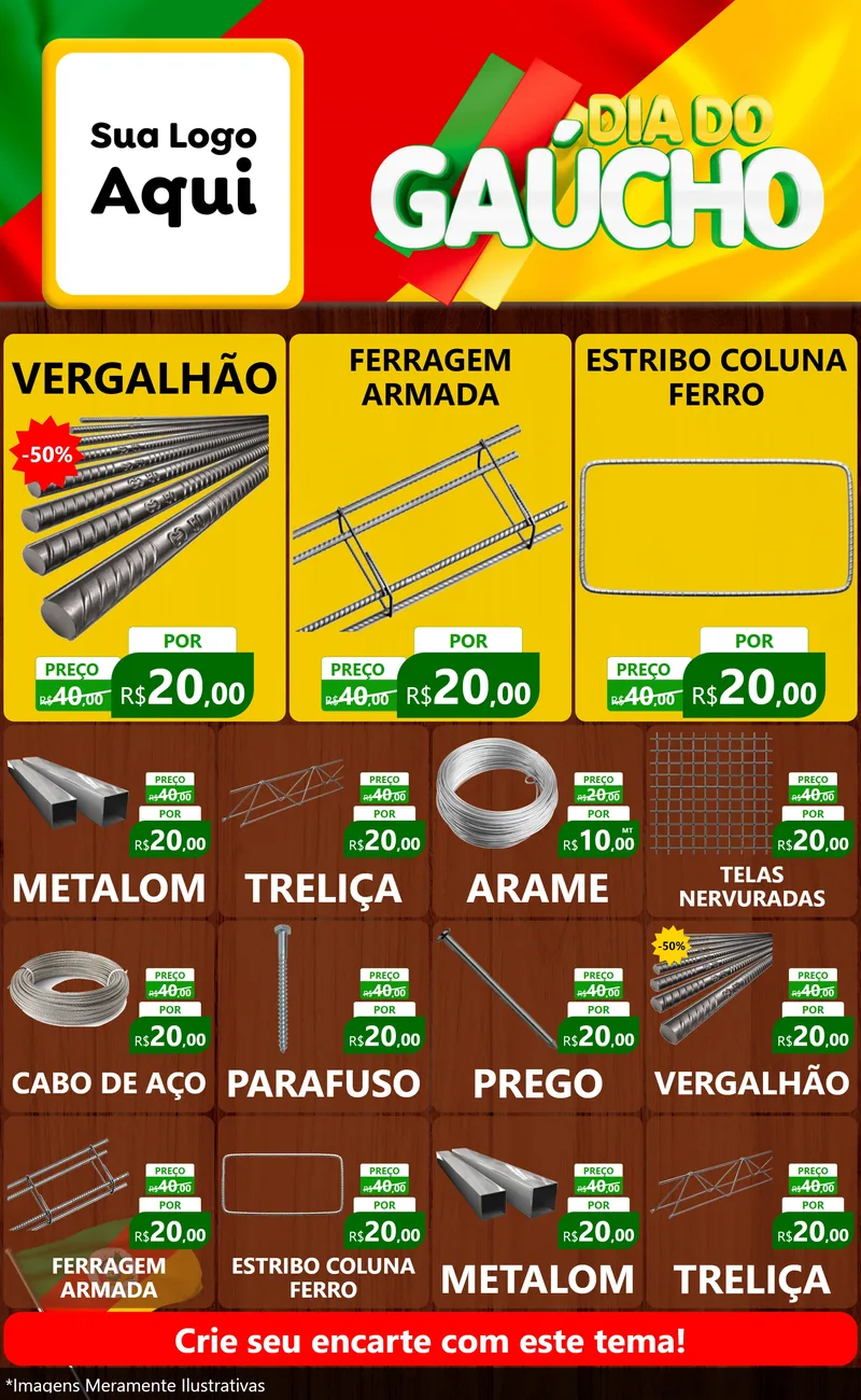 Modelo de Encarte para Encarte Grande com o tema Dia do Gaúcho para Ferragens