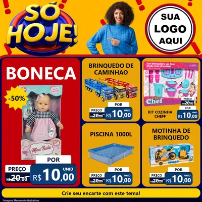 Modelo de Rede Social para Feed Facebook com o tema Só Hoje! para Brinquedos