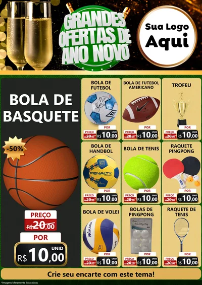Modelo de Encarte para Encarte A4 Vertical com o tema Grandes Ofertas de Ano Novo para Artigos Esportivos