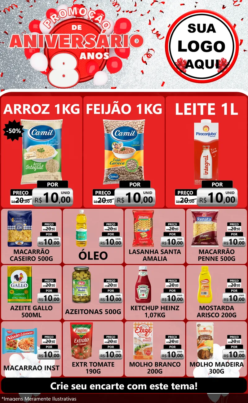 Modelo de Encarte para Encarte Grande com o tema Promoção de Aniversário - 8 Anos para Supermercado