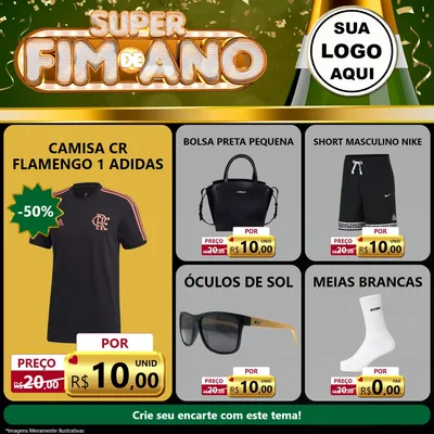 Modelo de Rede Social para Feed Facebook com o tema Super Fim de Ano para Roupas e acessórios