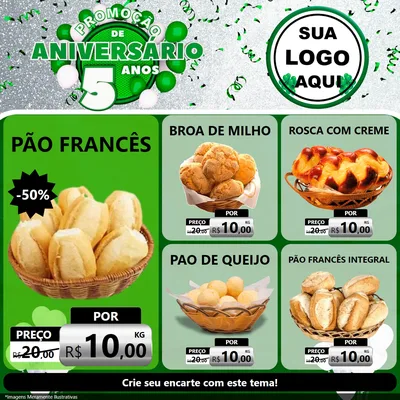 Modelo de Rede Social para Feed Facebook com o tema Promoção de Aniversário - 5 Anos para Padaria