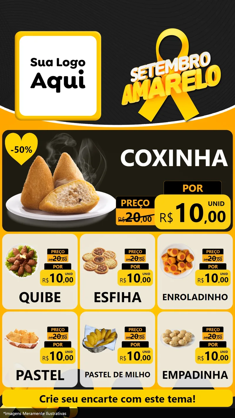 Modelo de Rede Social para Stories com o tema Setembro Amarelo para Salgadaria