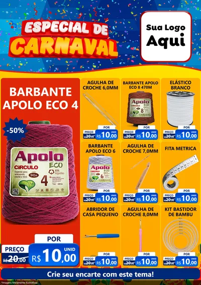Modelo de Encarte para Encarte A4 Vertical com o tema Especial de Carnaval para Armarinho e Aviamentos
