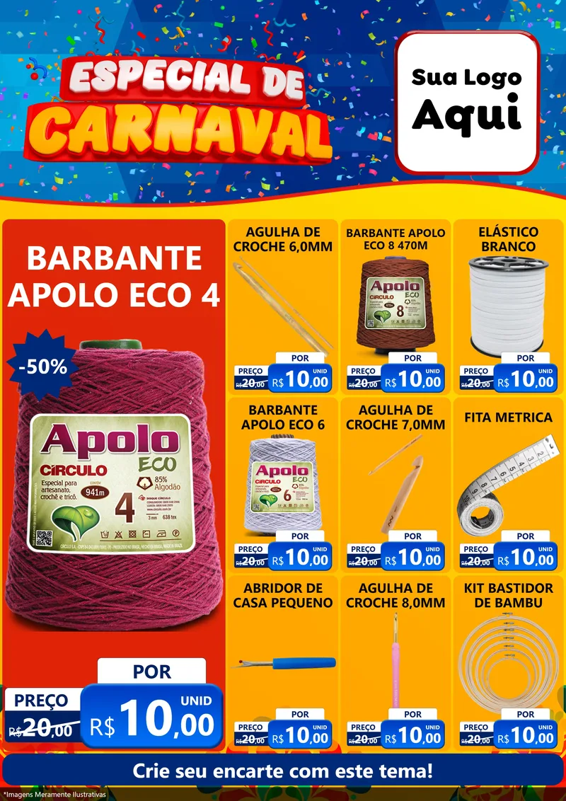 Modelo de Encarte para Encarte A4 Vertical com o tema Especial de Carnaval para Armarinho e Aviamentos