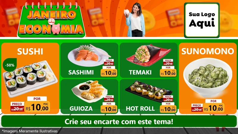 Modelo de TV para TV Horizontal com o tema Janeiro da Economia para Comida japonesa
