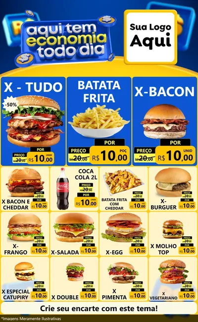 Modelo de Encarte para Encarte Grande com o tema Aqui Tem Economia Todo Dia para Hamburgueria