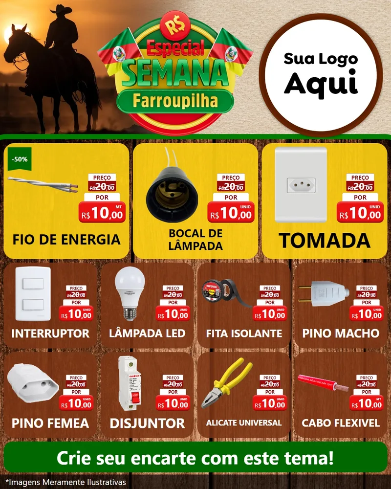 Modelo de Rede Social para Feed Instagram com o tema Especial Semana Farroupilha para Materiais Elétricos