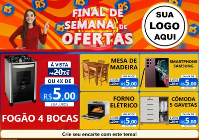 Modelo de Encarte para Encarte A4 Horizontal com o tema Final de Semana de Ofertas para Móveis e Eletro