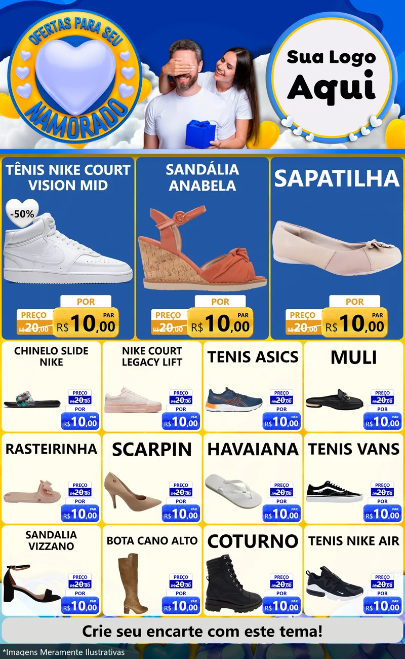 Modelo de Encarte para Encarte Grande com o tema Ofertas Para Seu Namorado para Calçados