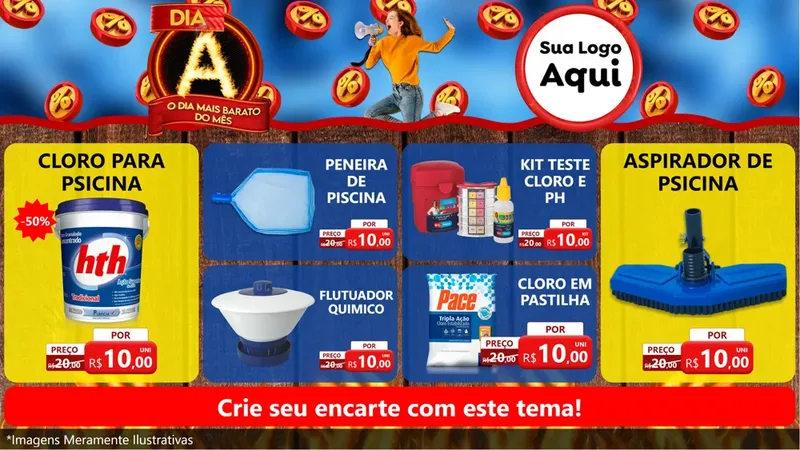 Modelo de TV para TV Horizontal com o tema Dia A - O Dia Mais Barato Do Mês para Produtos para Piscina