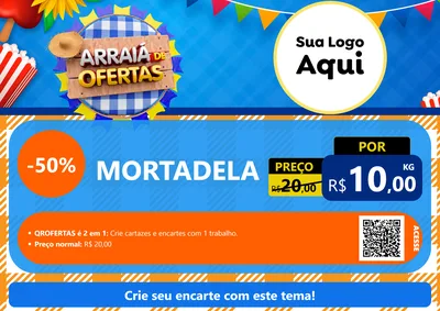 Modelo de Cartaz para Cartaz A4 Horizontal com o tema Arraiá de Ofertas para Frios e Laticínios