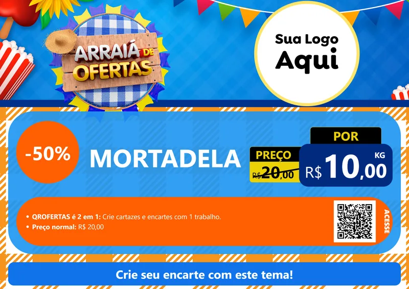 Modelo de Cartaz para Cartaz A4 Horizontal com o tema Arraiá de Ofertas para Frios e Laticínios