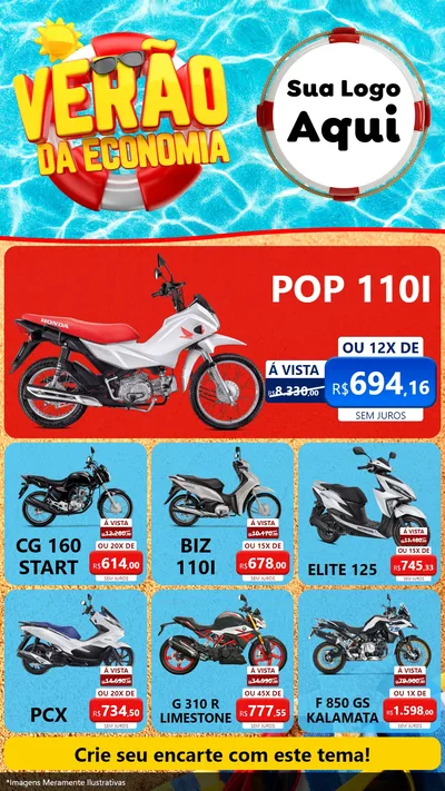 Modelo de Rede Social para Stories com o tema Verão da Economia para Concessionaria de Motos