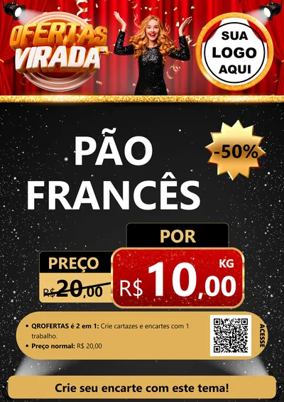 Modelo de Cartaz para Cartaz A4 Vertical com o tema Ofertas da Virada para Padaria