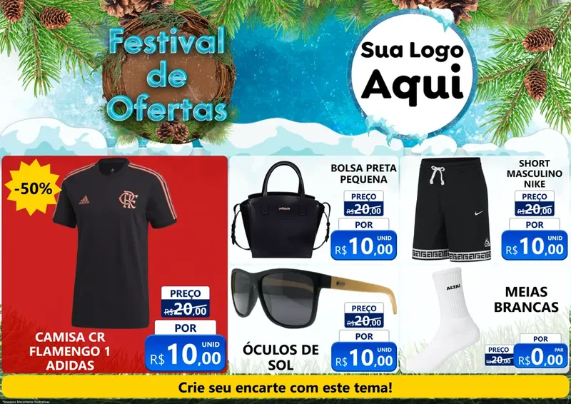Modelo de Encarte para Encarte A4 Horizontal com o tema Festival de Ofertas - Inverno para Roupas e acessórios