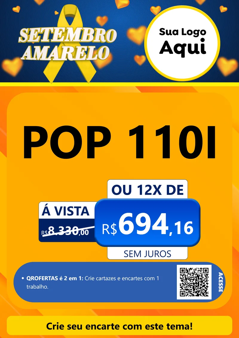 Modelo de Cartaz para Cartaz A4 Vertical com o tema Setembro Amarelo para Concessionaria de Motos