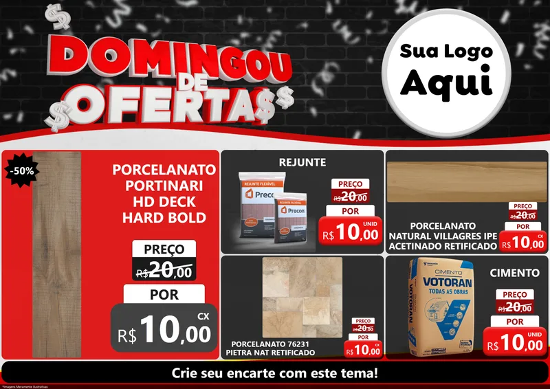 Modelo de Encarte para Encarte A4 Horizontal com o tema Domingou de Ofertas para Pisos e revestimentos