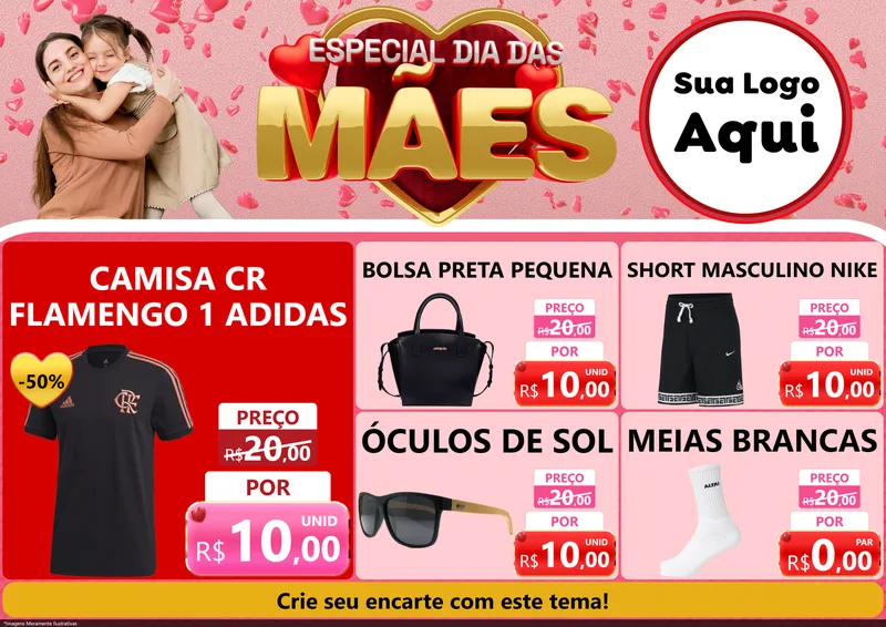 Modelo de Encarte para Encarte A4 Horizontal com o tema Especial Dia Das Mães para Roupas e acessórios