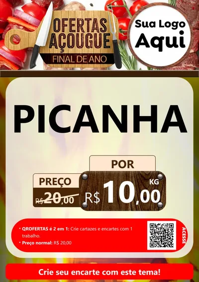 Modelo de Cartaz para Cartaz A4 Vertical com o tema Ofertas Açougue - Fim de Ano para Açougue
