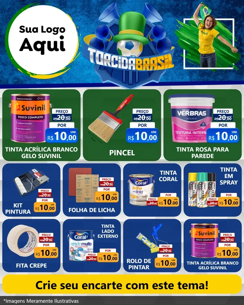 Modelo de Rede Social para Feed Instagram com o tema Torcida Brasil - Copa para Tintas e Ferramentas