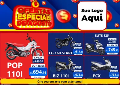 Modelo de Encarte para Encarte A4 Horizontal com o tema Ofertas Especiais de Agosto para Concessionaria de Motos