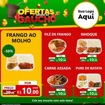 Modelo de Rede Social para Feed Facebook com o tema Ofertas Semana Do Gaúcho para Restaurante