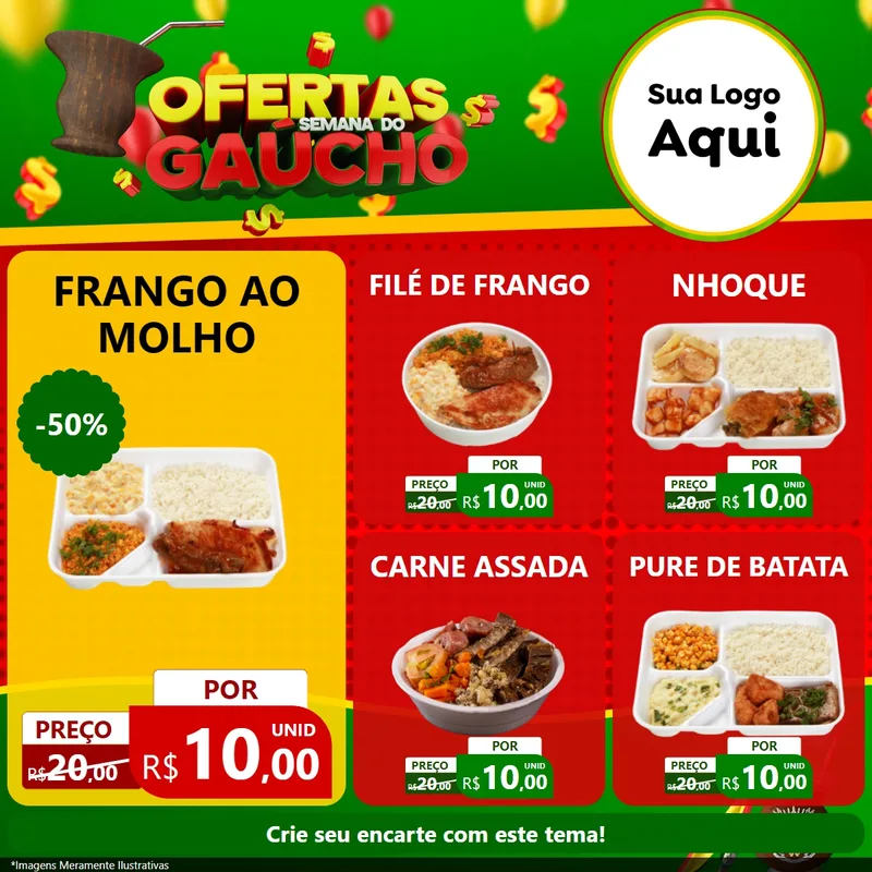 Modelo de Rede Social para Feed Facebook com o tema Ofertas Semana Do Gaúcho para Restaurante