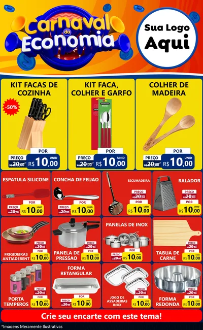 Modelo de Encarte para Encarte Grande com o tema Carnaval da Economia para Utilidades Domésticas