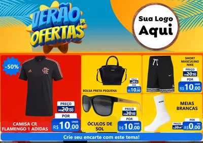 Modelo de Encarte para Encarte A4 Horizontal com o tema Verão de Ofertas para Roupas e acessórios