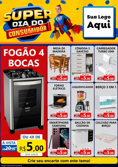 Modelo de Encarte para Encarte A4 Vertical com o tema Super Dia do Consumidor para Móveis e Eletro