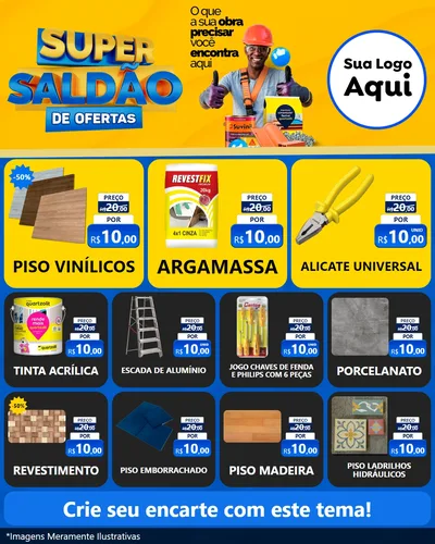 Modelo de Rede Social para Feed Instagram com o tema Super Saldão de Ofertas para Material para Construção