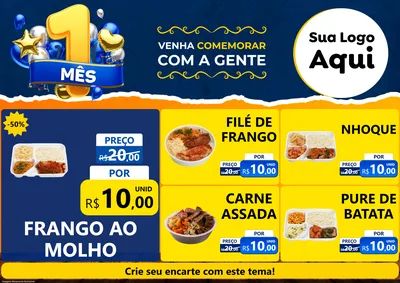 Modelo de Encarte para Encarte A4 Horizontal com o tema Um Mês de Aniversário para Restaurante