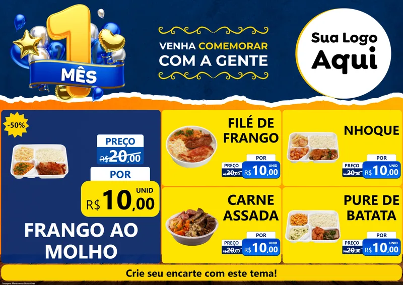 Modelo de Encarte para Encarte A4 Horizontal com o tema Um Mês de Aniversário para Restaurante