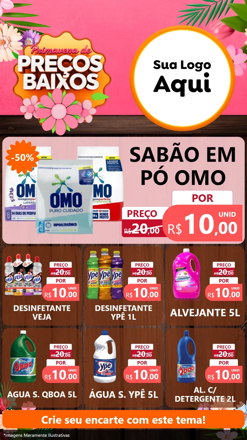 Modelo de Rede Social para Stories com o tema Primavera de Preços Baixos para Produtos de Limpeza
