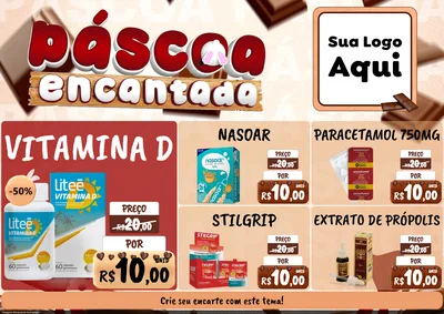 Modelo de Encarte para Encarte A4 Horizontal com o tema Páscoa Encantada para Farmácia