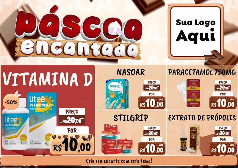 Modelo de Encarte para Encarte A4 Horizontal com o tema Páscoa Encantada para Farmácia