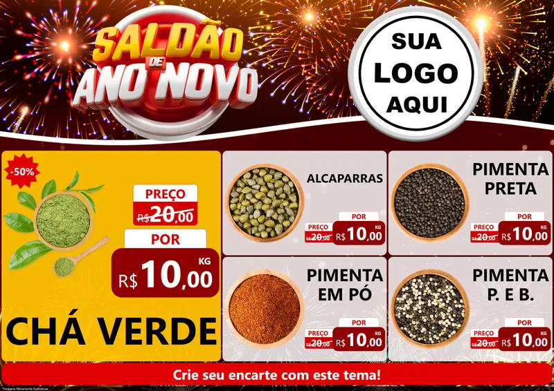Modelo de Encarte para Encarte A4 Horizontal com o tema Saldão de Ano Novo para Produtos Naturais