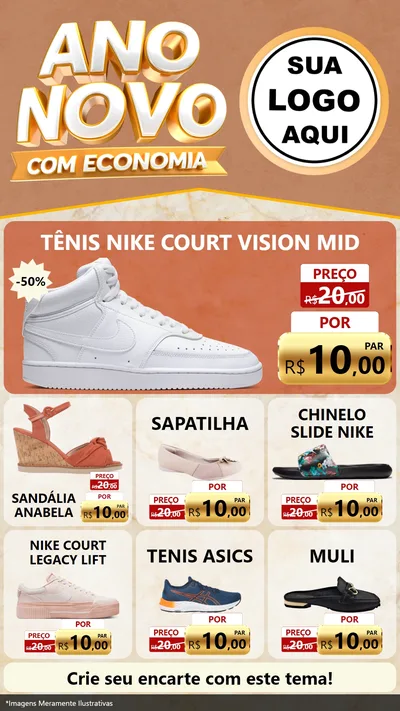 Modelo de Rede Social para Stories com o tema Ano Novo Com Economia para Calçados
