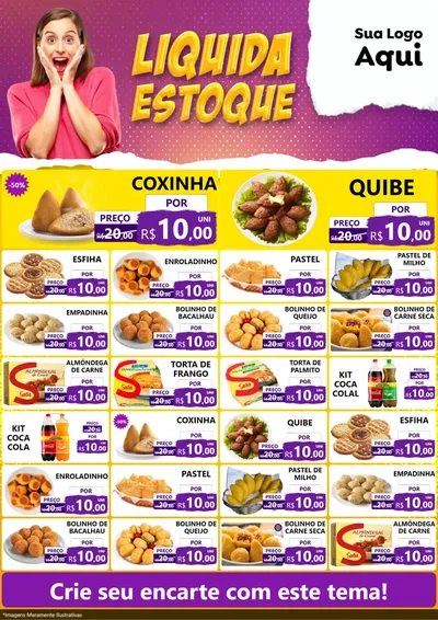 Modelo de Encarte para Encarte A4 Vertical com o tema Liquida estoque para Salgadaria