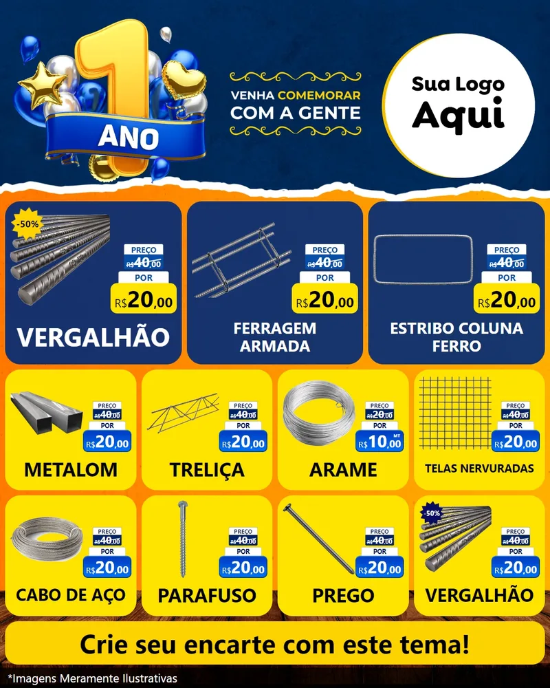 Modelo de Rede Social para Feed Instagram com o tema Um Ano de Aniversário para Ferragens