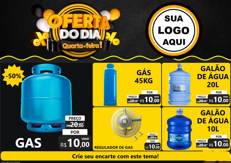 Modelo de Encarte para Encarte A4 Horizontal com o tema Oferta do Dia - Quarta Feira! para Água e gás