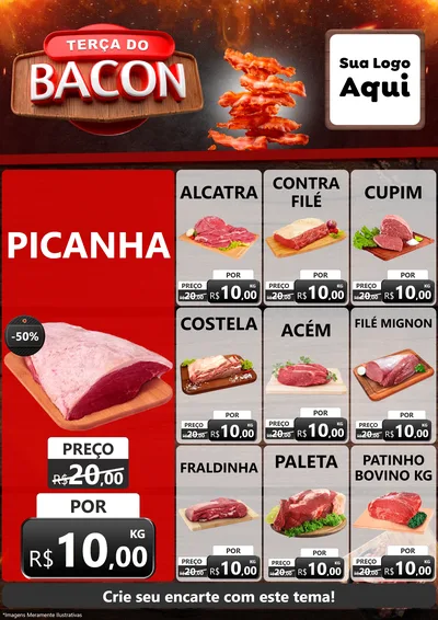 Modelo de Encarte para Encarte A4 Vertical com o tema Terça do Bacon para Açougue