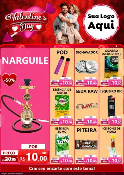 Modelo de Encarte para Encarte A4 Vertical com o tema Valentine's Day para Tabacaria