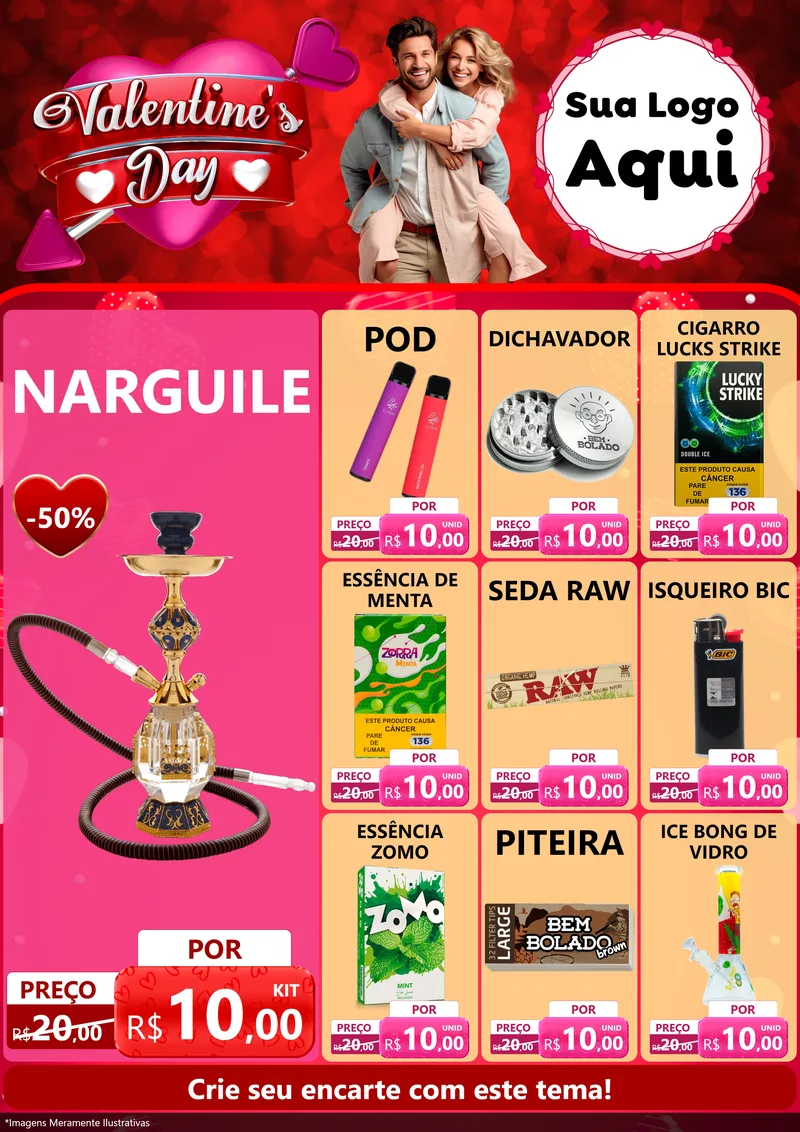 Modelo de Encarte para Encarte A4 Vertical com o tema Valentine's Day para Tabacaria