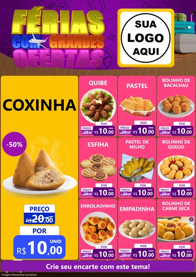 Modelo de Encarte para Encarte A4 Vertical com o tema Férias com Grandes Ofertas para Salgadaria