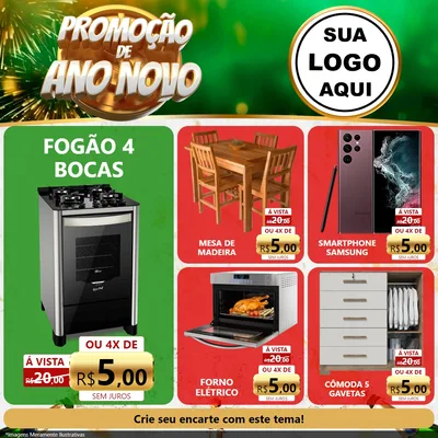 Modelo de Rede Social para Feed Facebook com o tema Promoção de Ano Novo para Móveis e Eletro