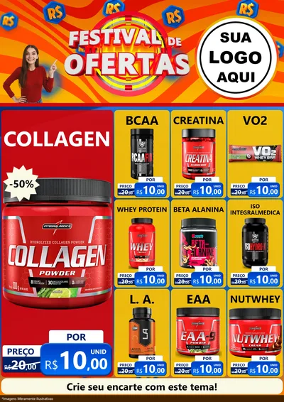 Modelo de Encarte para Encarte A4 Vertical com o tema Festival de Ofertas para Suplementos alimentares