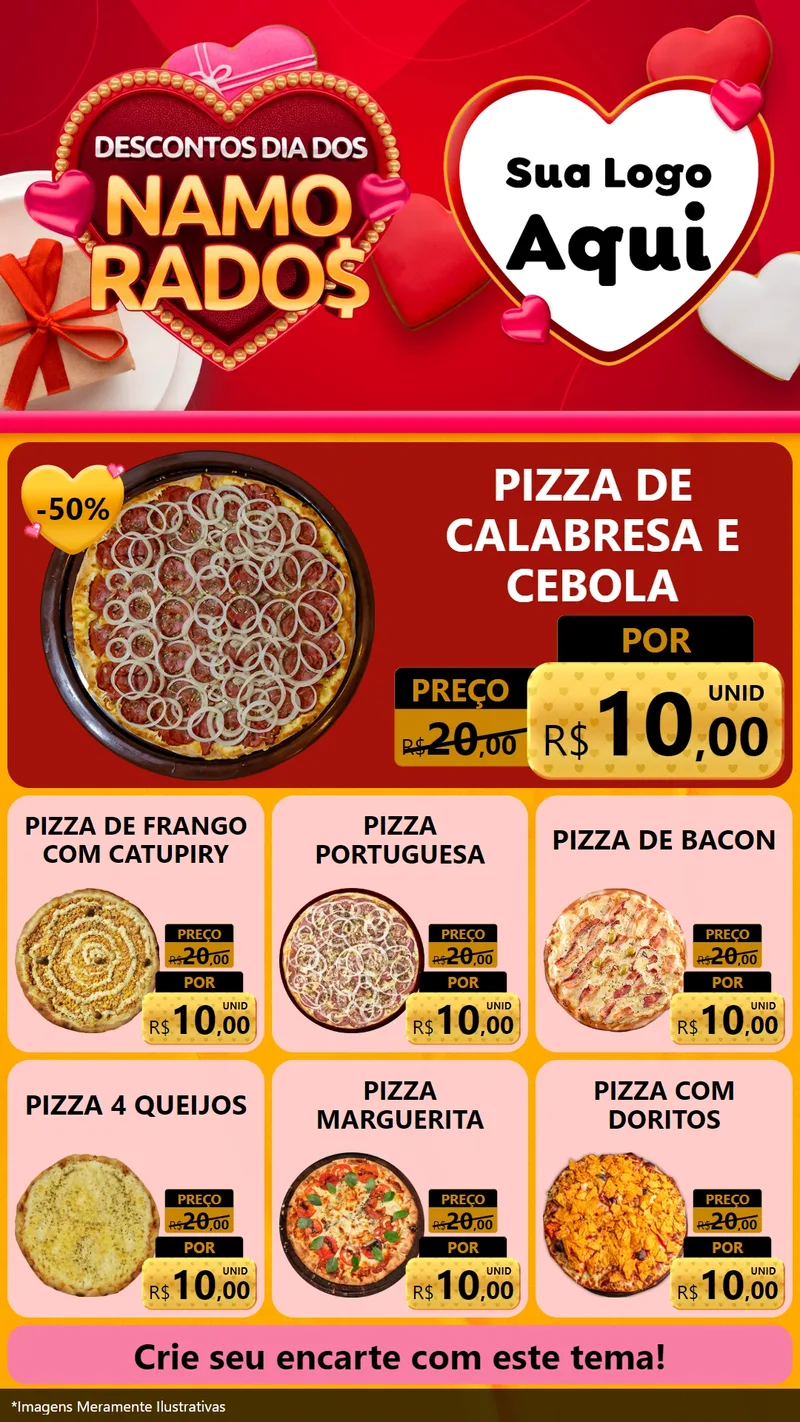 Modelo de Rede Social para Stories com o tema Descontos Dia dos Namorados para Pizzaria