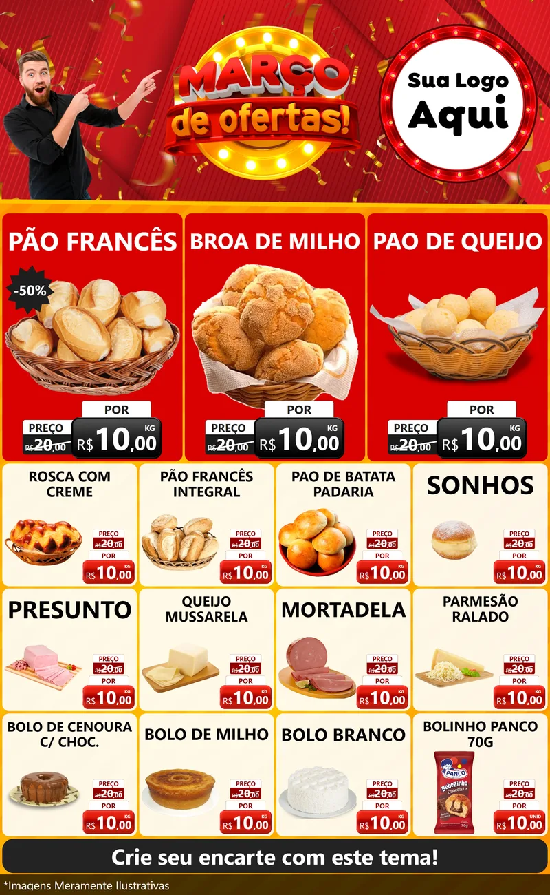 Modelo de Encarte para Encarte Grande com o tema Março de Ofertas! para Padaria